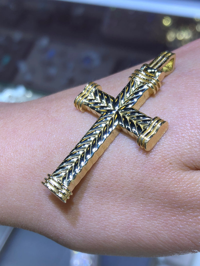 14K Large Gold Braided Cross Pendant