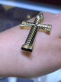 14K Large Gold Braided Cross Pendant