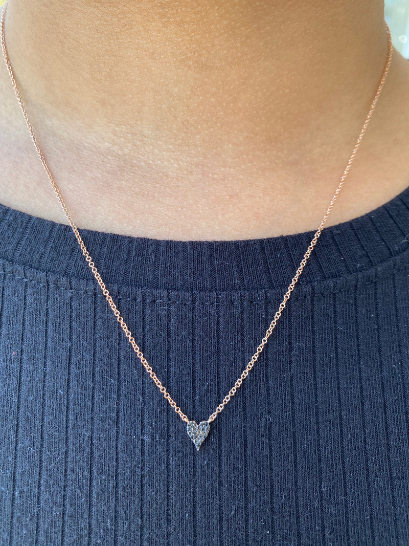 14K Gold Pavé Heart Black Diamond Necklace