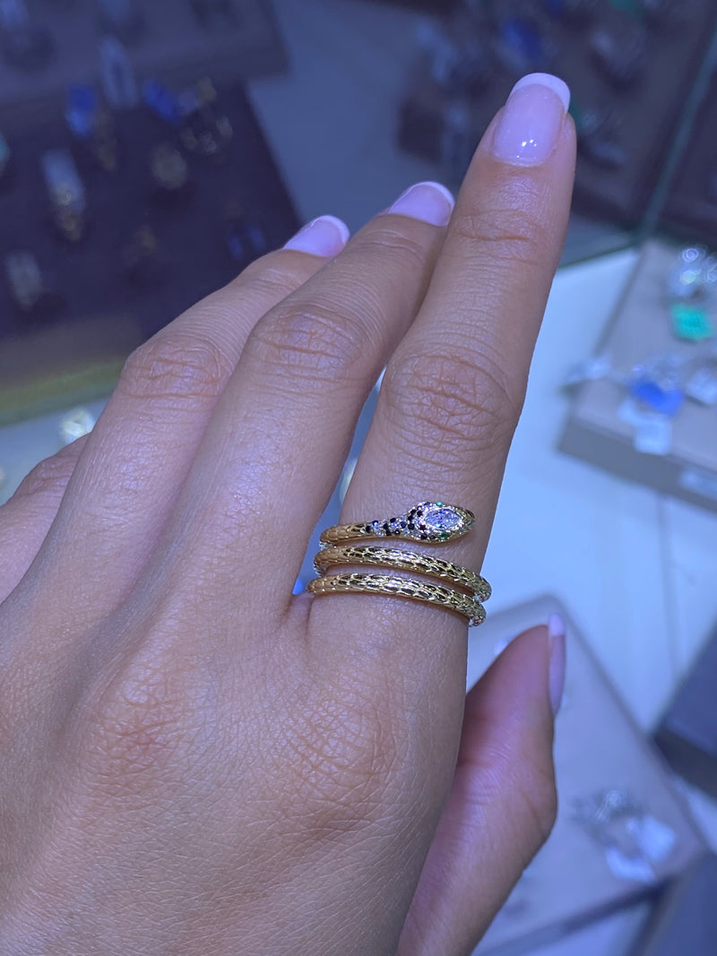 14K Gold Snake Wrapped Diamond Band