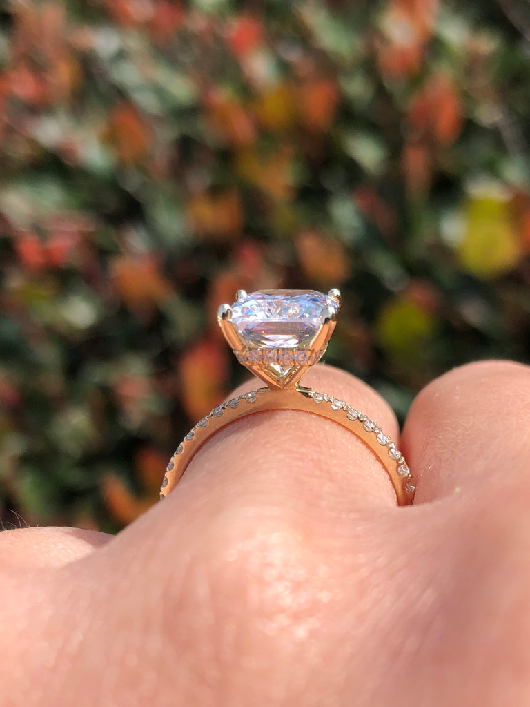 14K Gold 3.50 Carat Radiant Lab Grown Diamond Under Halo Prong Set