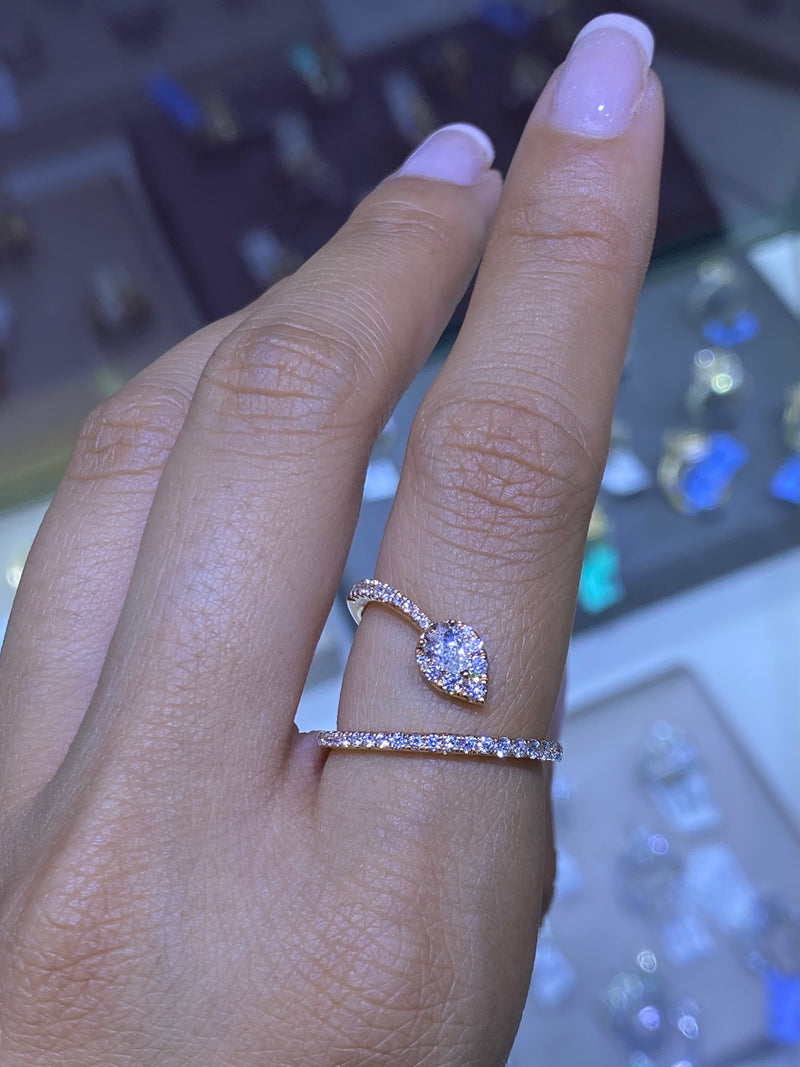 14K Gold Wrapped Pear Leaf Diamond Band