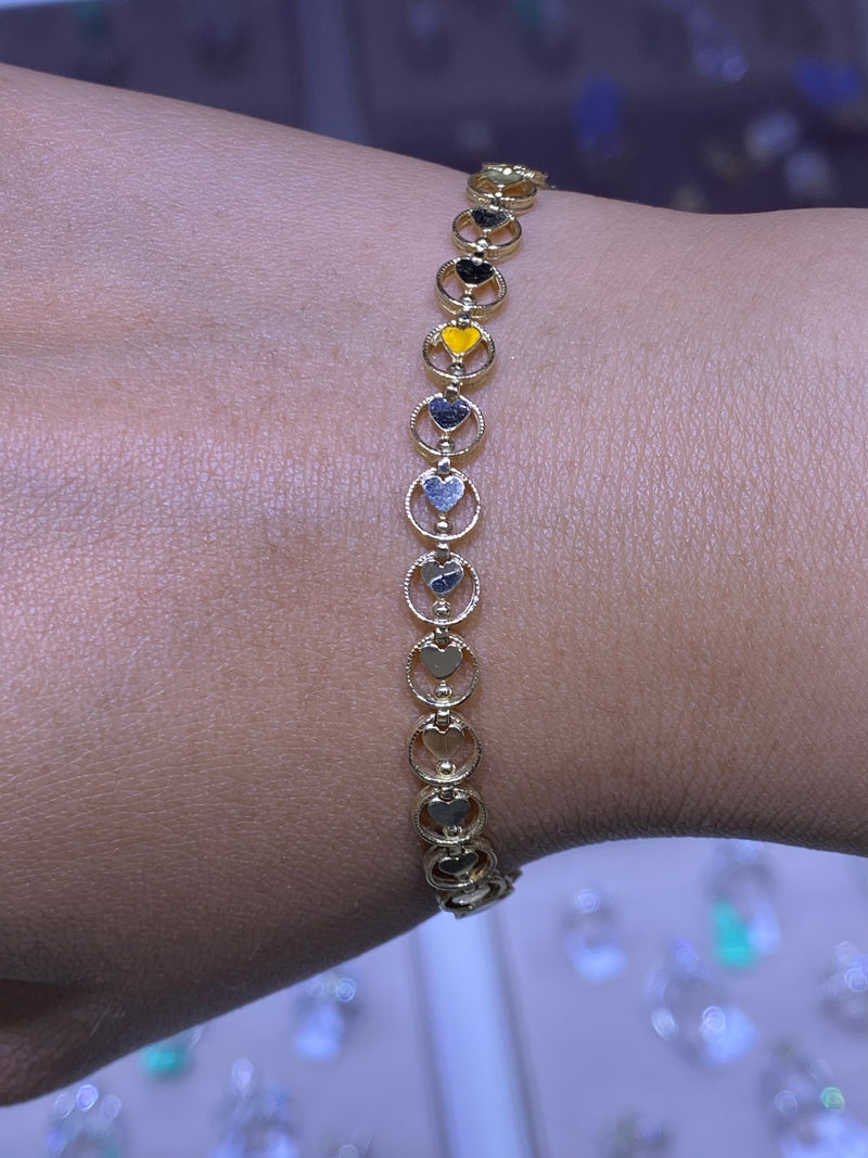 14K Gold Heart Circle Bracelet