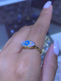 14k Gold Pearl and Turquoise Evil Eye Diamond Ring