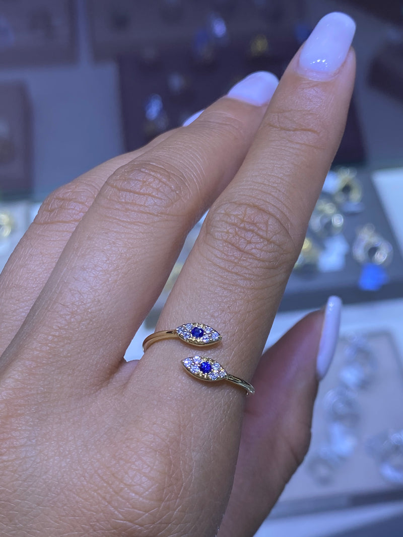14k Gold Wrapped Evil Eye Diamond Ring