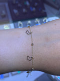 14K Gold Hollow Butterfly and Bead Bracelet