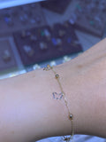 14K Gold Hollow Butterfly and Bead Bracelet
