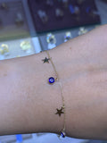 14K Gold Evil Eye and Star Bracelet