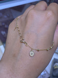 14K Gold Diamond Cut Ball and Rosary Charm Bracelet