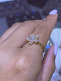 14K Gold Flower Baguette Diamond Band