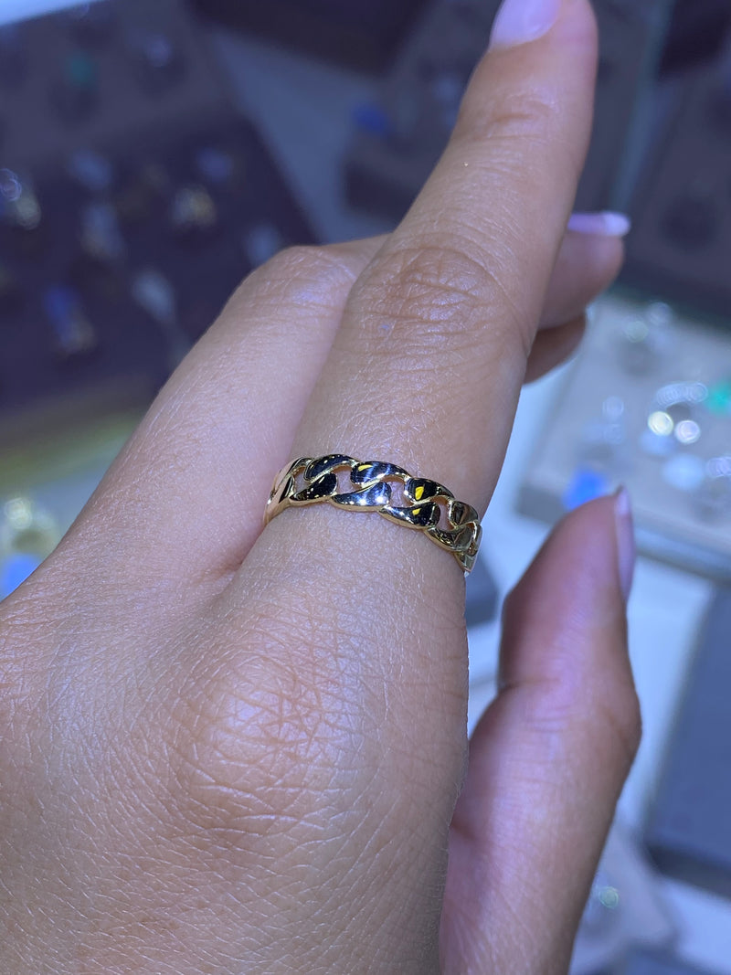 14K Gold Alternate Flat Cuban Band