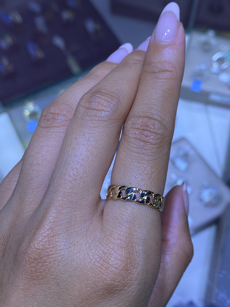 14K Gold Alternate Flat Cuban Band