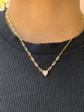 14k Gold Paperclip 3-Round Heart Diamond Necklace