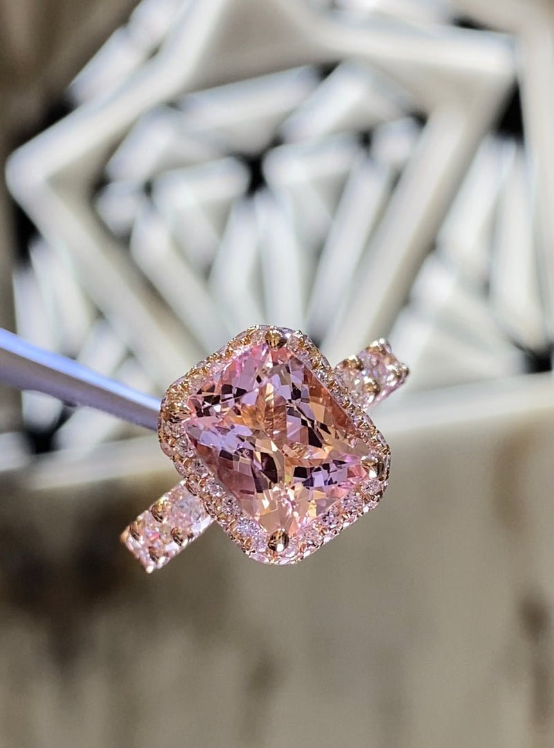 3 Carat 8x10mm Pink Morganite Solitaire Engagement Ring Marquise Diamond  Half Eternity Band in 14K/18K Rose Gold