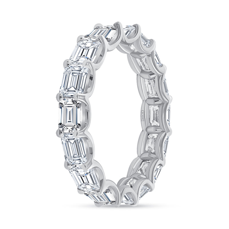 14K Gold East West Diamond Emerald Eternity Band