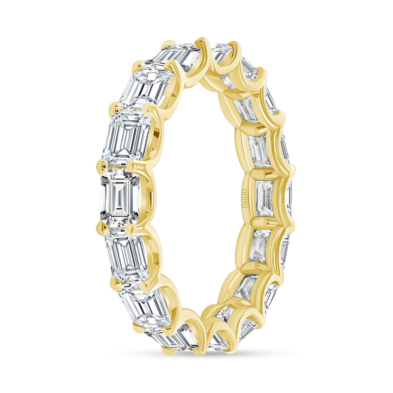 14K Gold East West Diamond Emerald Eternity Band