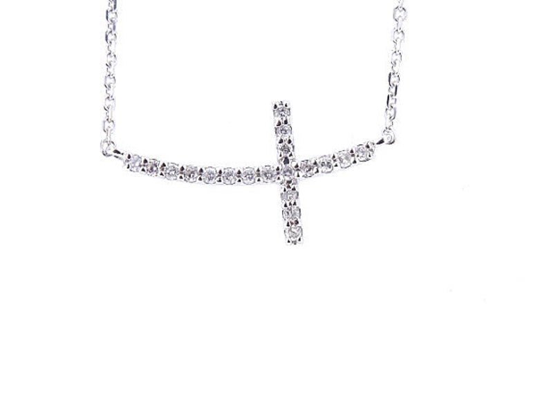 14K Gold Diamond Sideways Cross Necklace