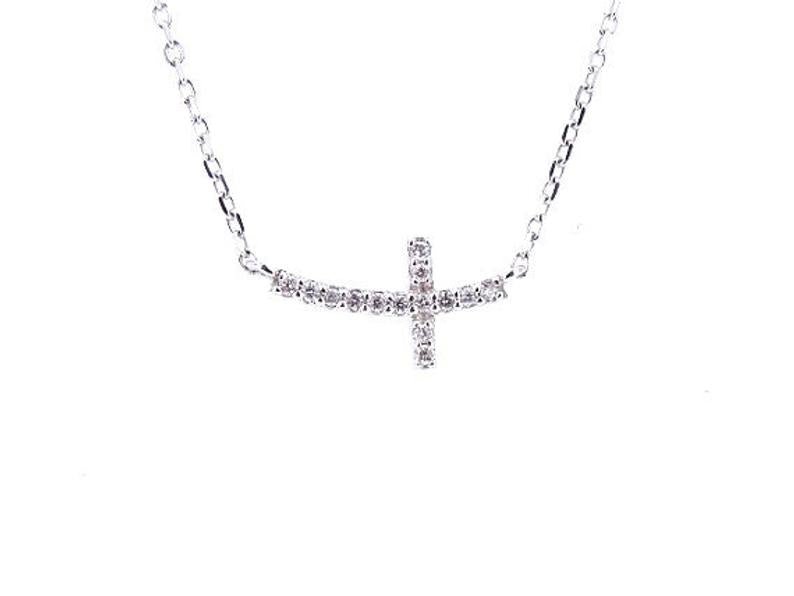 14K Gold Diamond Small Sideways Cross Necklace