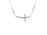 14K Gold Diamond Small Sideways Cross Necklace
