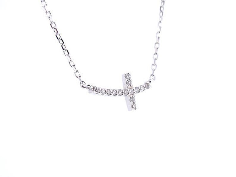 14K Gold Diamond Small Sideways Cross Necklace