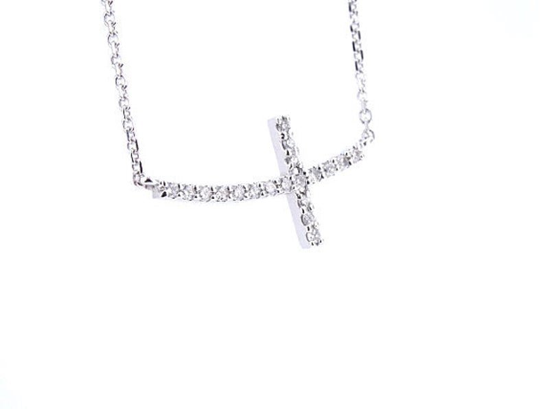 14K Gold Diamond Sideways Cross Necklace