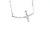 14K Gold Diamond Sideways Cross Necklace