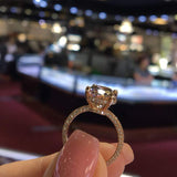 14K Gold Diamond Under Halo with 4 Carat Oval Morganite Engagement Ring