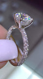 14K Gold Diamond Under Halo with 2 Carat Round Brilliant Forever One Moissanite Engagement Ring (NO Diamond Prongs)