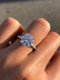 14K Gold Diamond Under Halo with Cushion Cut 2.5 Carat Forever One Moissanite Engagement Ring