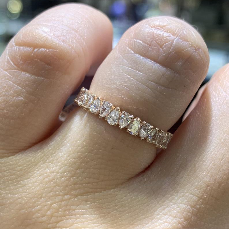 14K Gold Pear Alternate 3MM Band Half Eternity