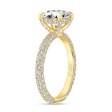 14K Gold Diamond Under Halo and Prongs with 2 Carat Round Brilliant Forever One Moissanite Engagement Ring