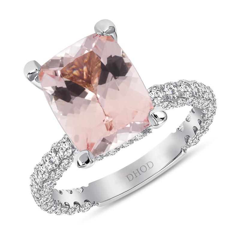 Elegant Pink Morganite & Diamond Three Stone Engagement Ring