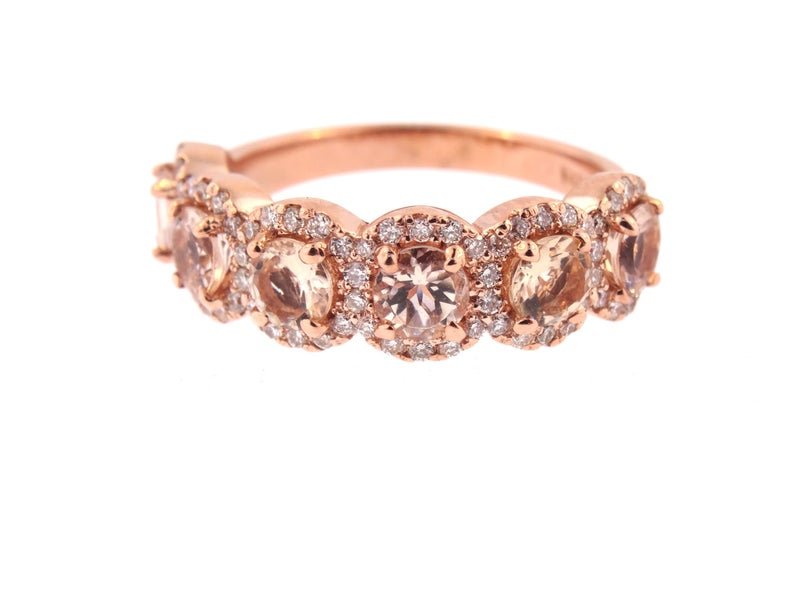 14K Gold Diamond and Morganite Halo Band