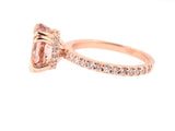 14K Gold Diamond Under Halo with 2.54 Carat Oval Morganite Engagement Ring.