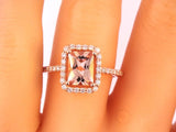 Diamond Halo Cushion Cut Morganite Engagement Ring