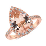 14K Gold Diamond Halo with 3.00 Carats Pear Morganite Engagement Ring