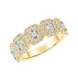 14K Gold Diamond Emerald Halo Band