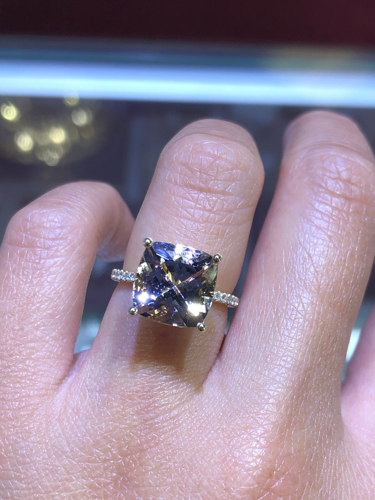 JeenJewels 4.75 Carat 10mm Cushion Morganite Ring 10k Rose gold diamond  Moissanite Engagement Ring Stacking band Halo Design