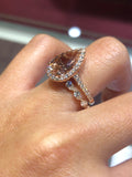 14K Gold Diamond Halo with 2.50 Carats Pear Morganite Engagement Ring