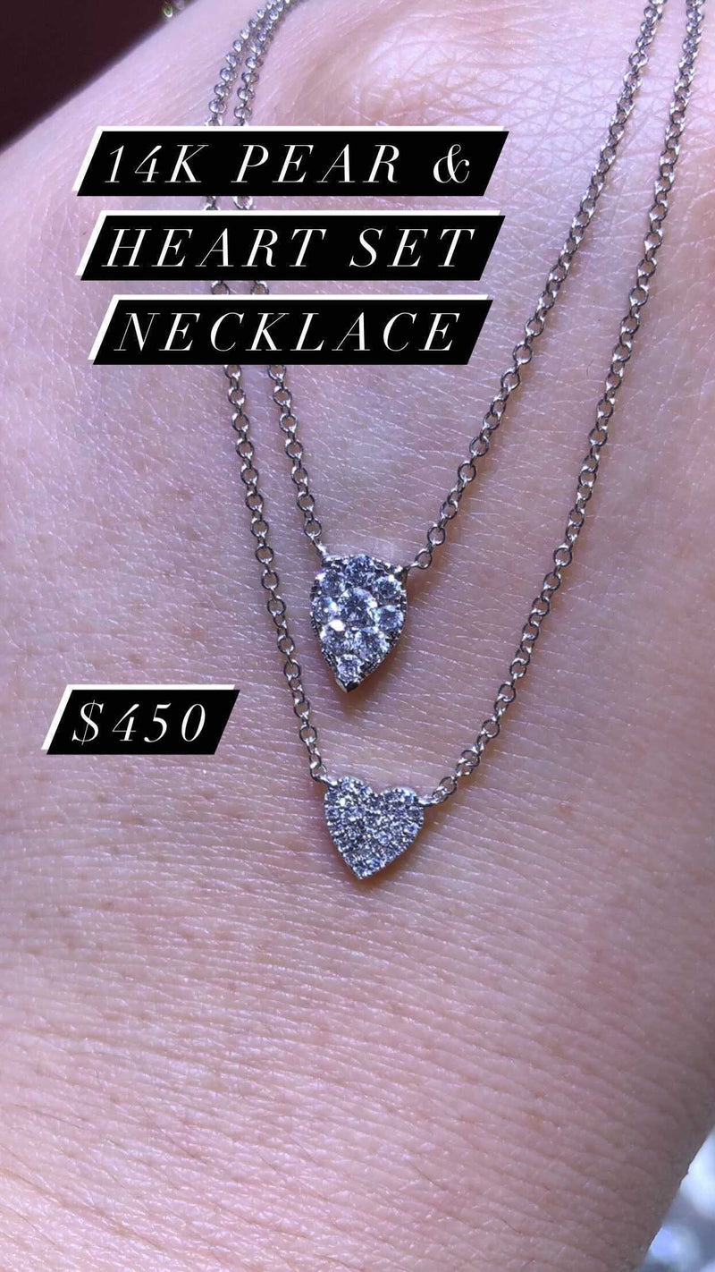 14K White Gold Diamond Heart and Pear Necklace