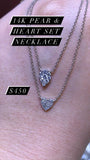 14K White Gold Diamond Heart and Pear Necklace
