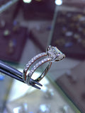 Double Band Engagement Ring Lab Grown Emerald Cut Center Stone