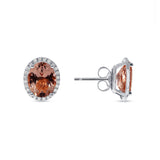 14K Gold Diamond Halo Oval Morganite Earrings