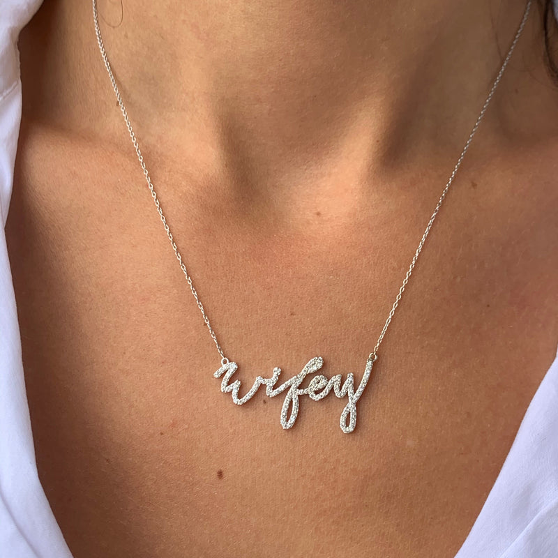 14K Gold Diamond Wifey Pendant