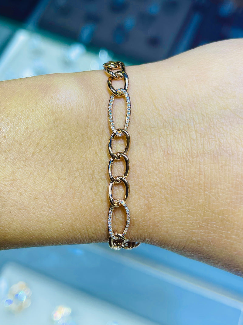 14K Gold Diamond Figaro Bracelet