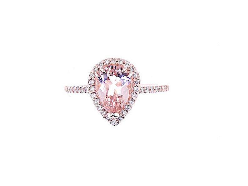 14K Gold Diamond Halo with 1.24 Carat Pear Morganite Engagement Ring
