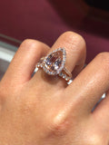 Diamond Halo  Pear Morganite Engagement Ring