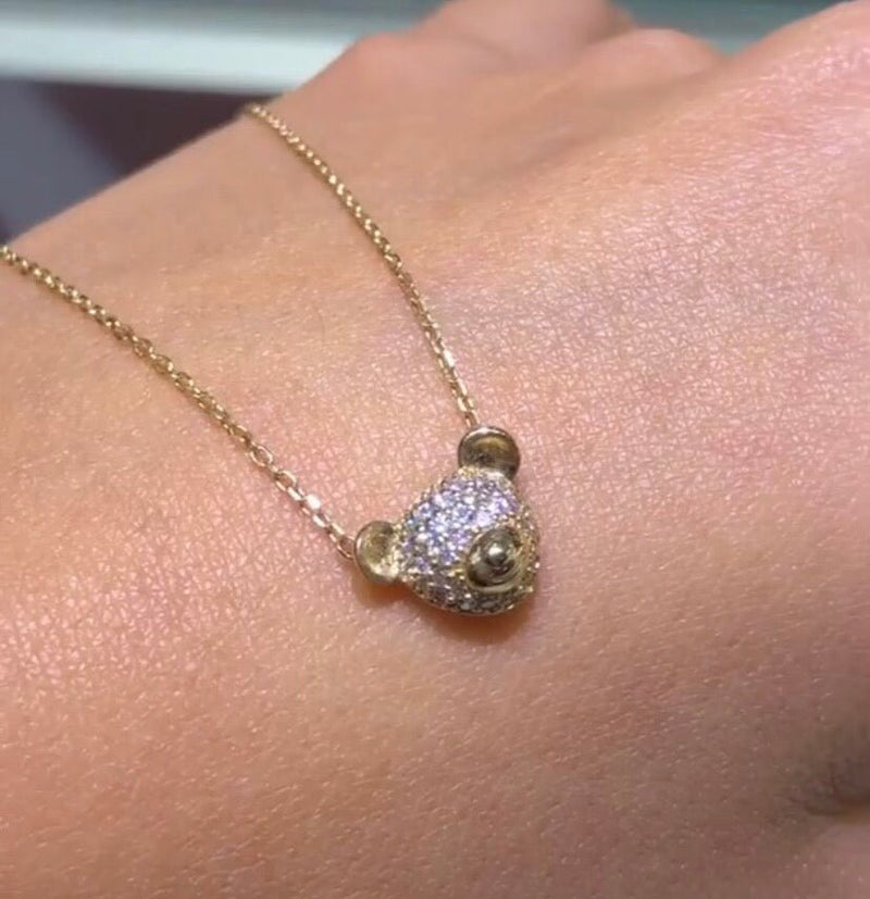 14K Gold Teddy Bear Diamond Necklace