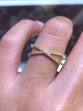 14K Gold Diamond X Band Narrow