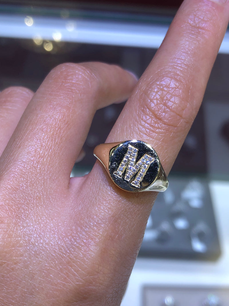 Diamond Initial Signet Ring